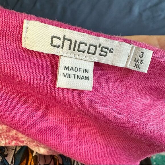 Chico's Women’s Pink and White Linen Tie-Dye Tee - Picture 4 of 8